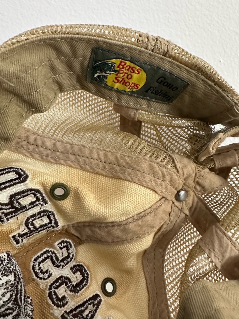 Bass Pro Shops 1972 Gone Fishing Trucker Hat Brown Tan Distressed GrandpaCore - Picture 3 of 6